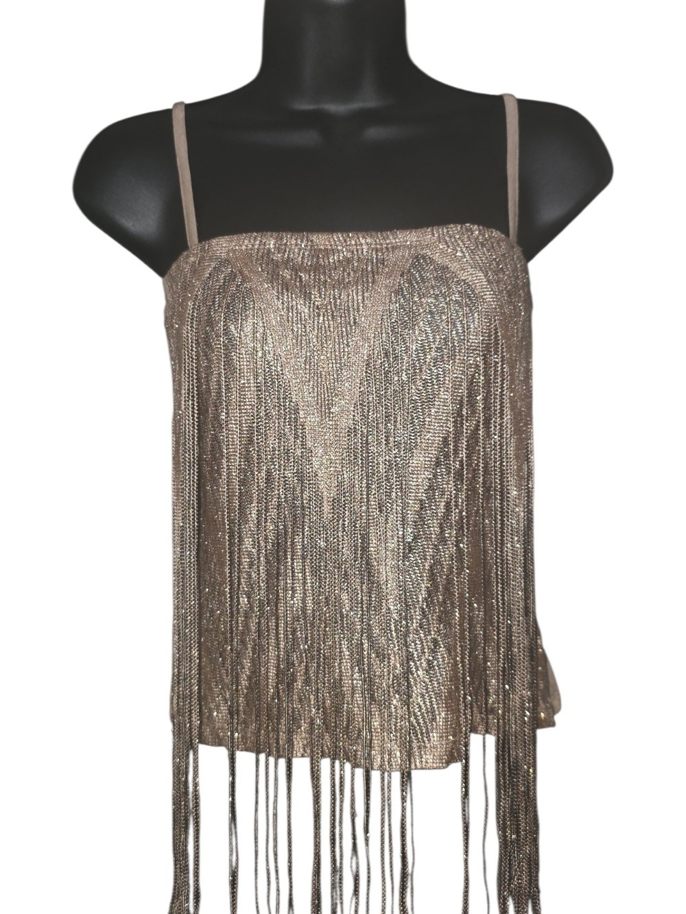 Love Squared Metallic Taupe Fringe Camisole Size S - Picture 1 of 5